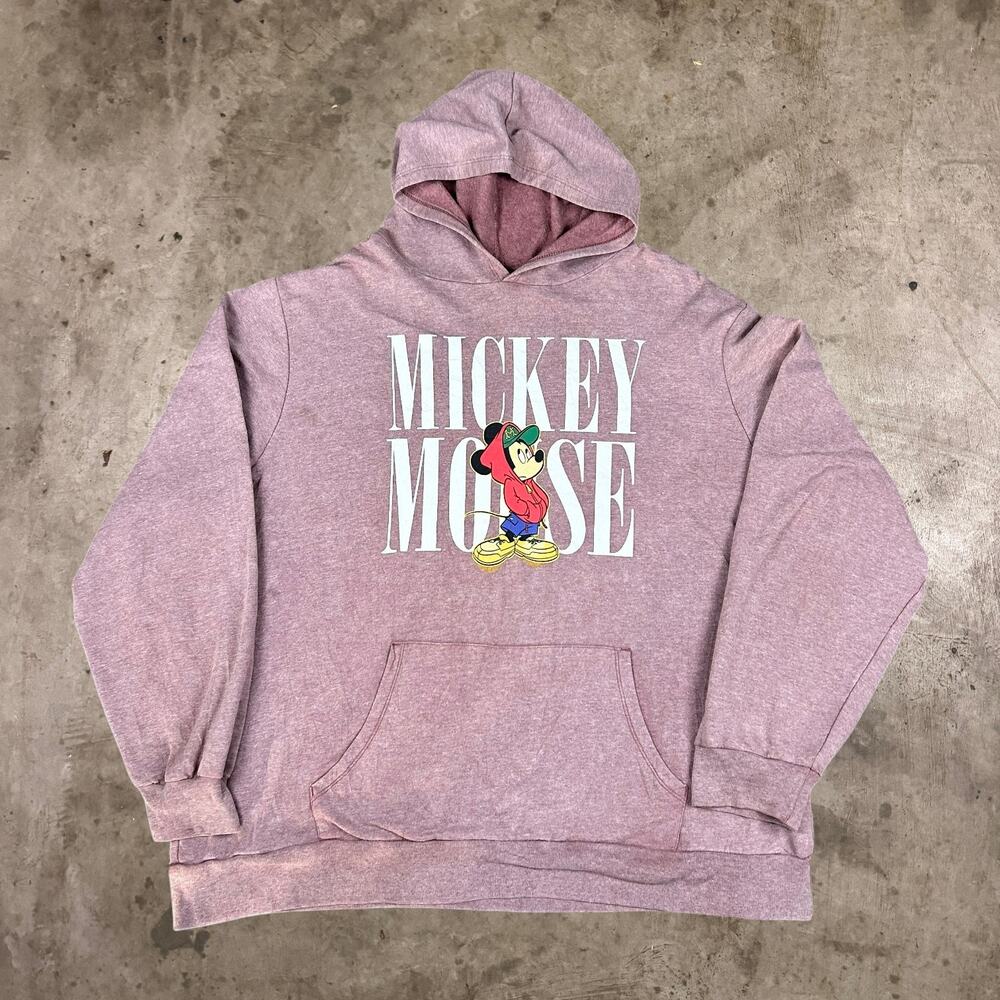 Disney Mickey Mouse Graphic Hoodie Sweatshirt Pullover Mauve Pink Mens Size XXL